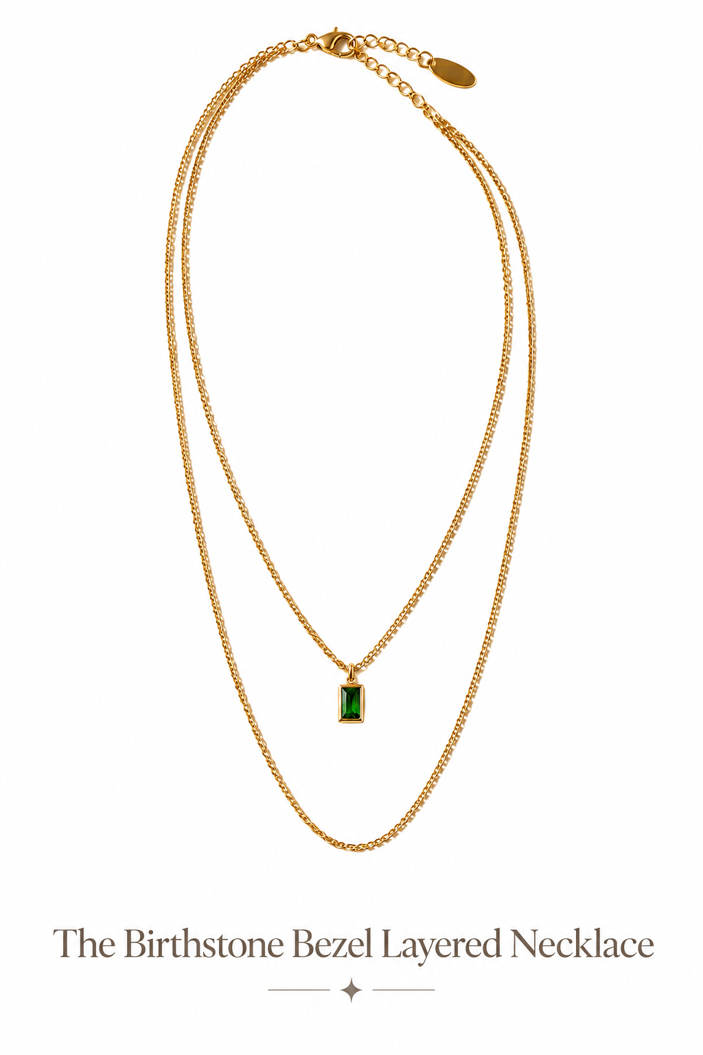 The Birthstone Bezel Layered Necklace on a clean white background