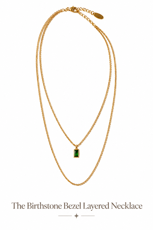 The Birthstone Bezel Layered Necklace on a clean white background