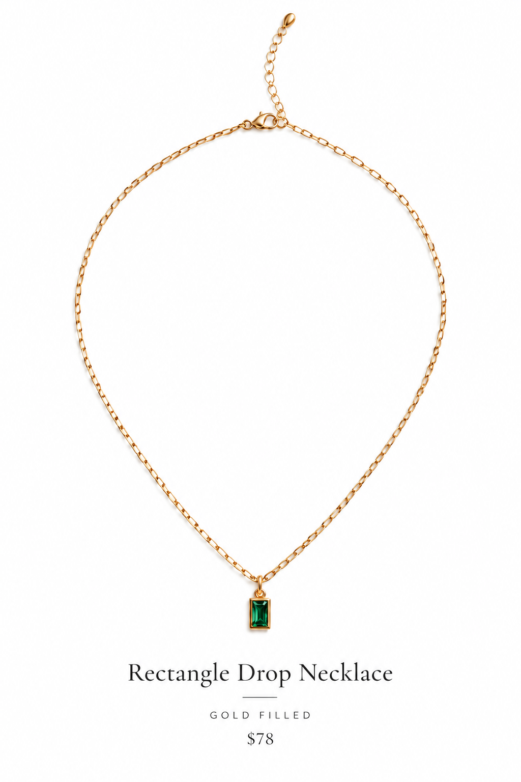 Birthstone Rectangle Drop Necklace on a clean white background