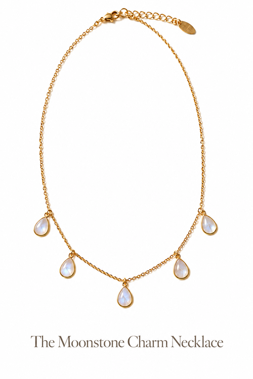 The Moonstone Charm Necklace on a clean white background