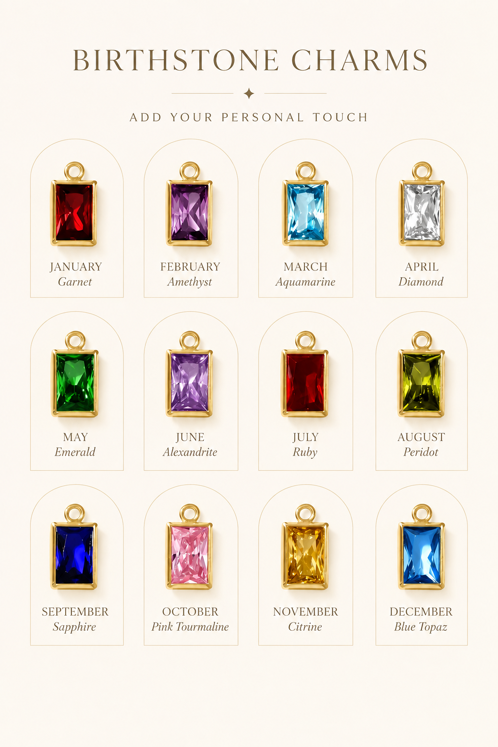 Birthstone charms by month for Rectangle Drop Necklace