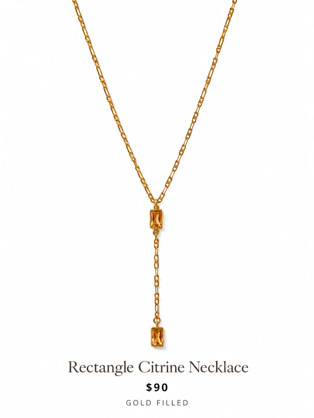 Rectangle Citrine Necklace on a clean white background