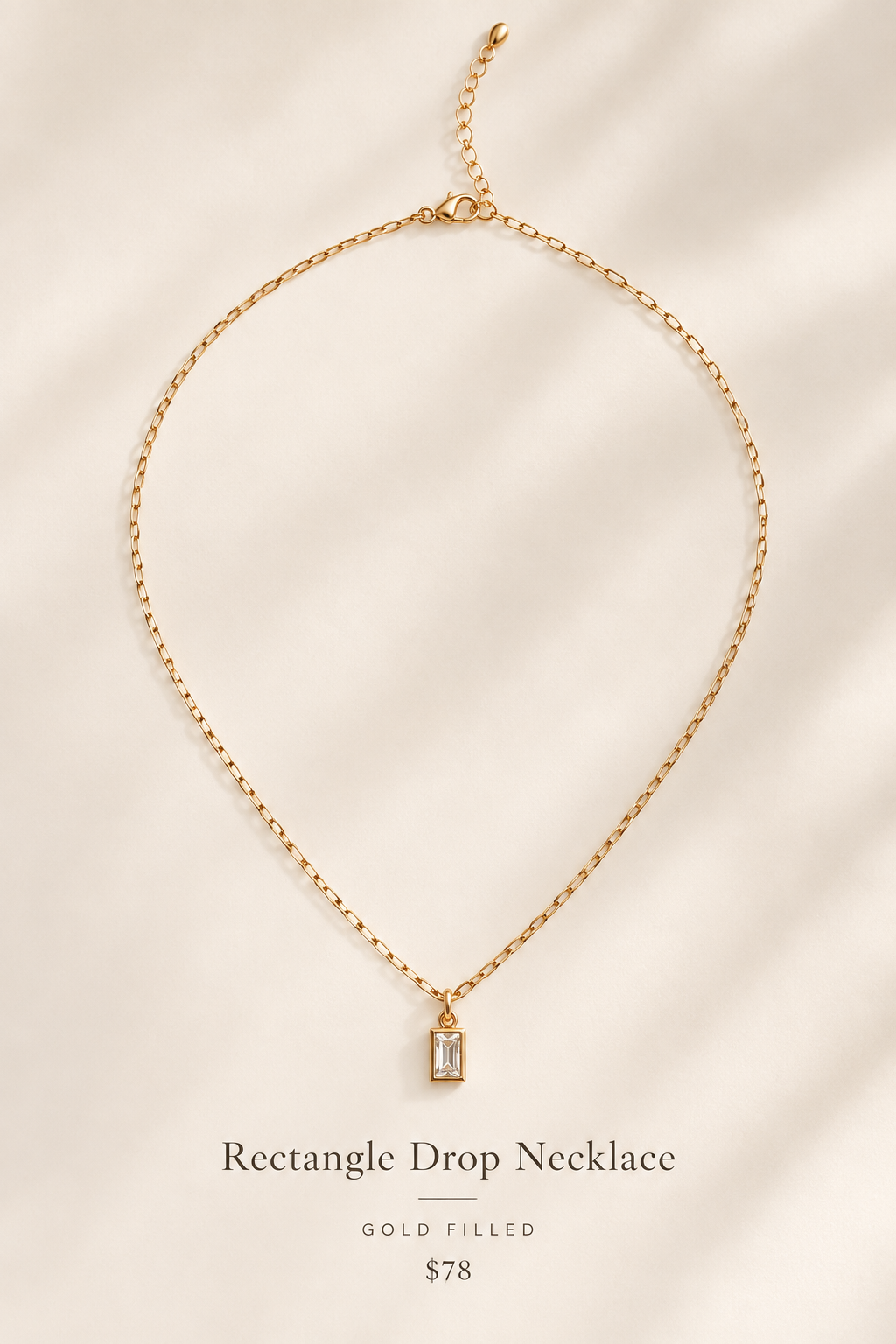 Rectangle Drop Necklace in gold filled