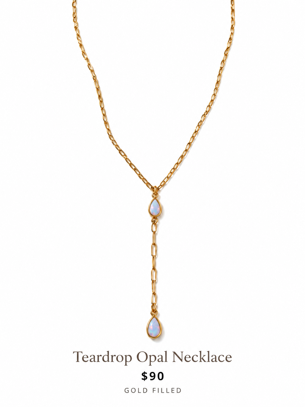 Teardrop Opal Necklace on a clean white background