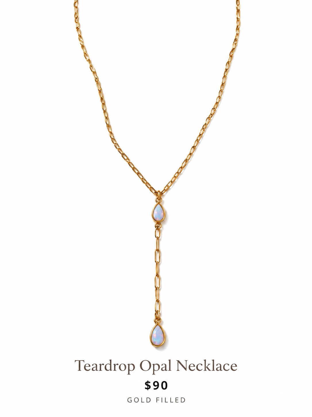 Teardrop Opal Necklace on a clean white background